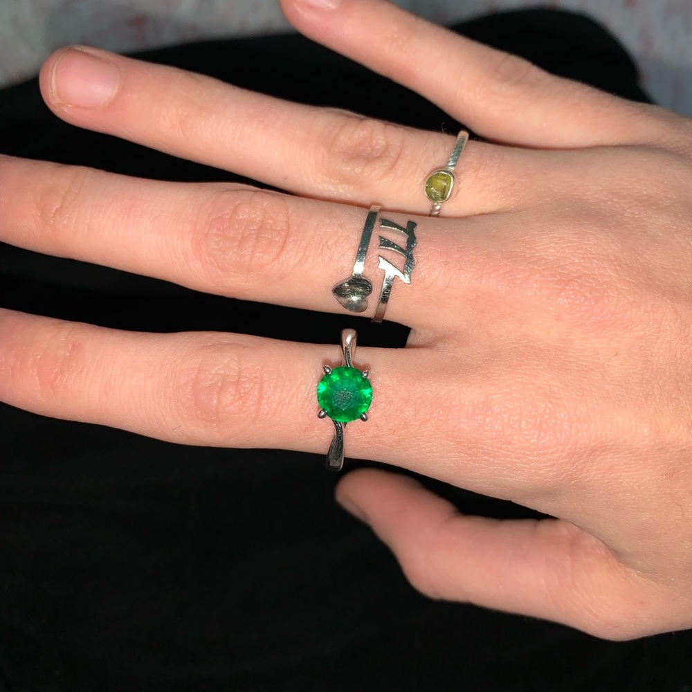 green sterling silver ring